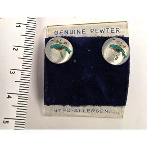 Genuine Pewter Hypo-Allergenic Hand-Painted Bird Design Round Earrings For Sensi